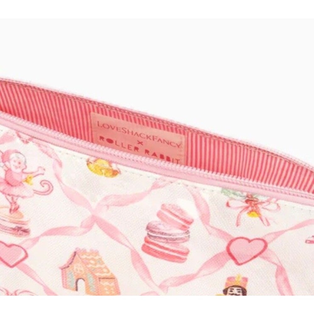 Loveshackfancy x Roller Rabbit Sugarplum Lattice Pink Makeup Bag Large Pouch NWT - Picture 3 of 3
